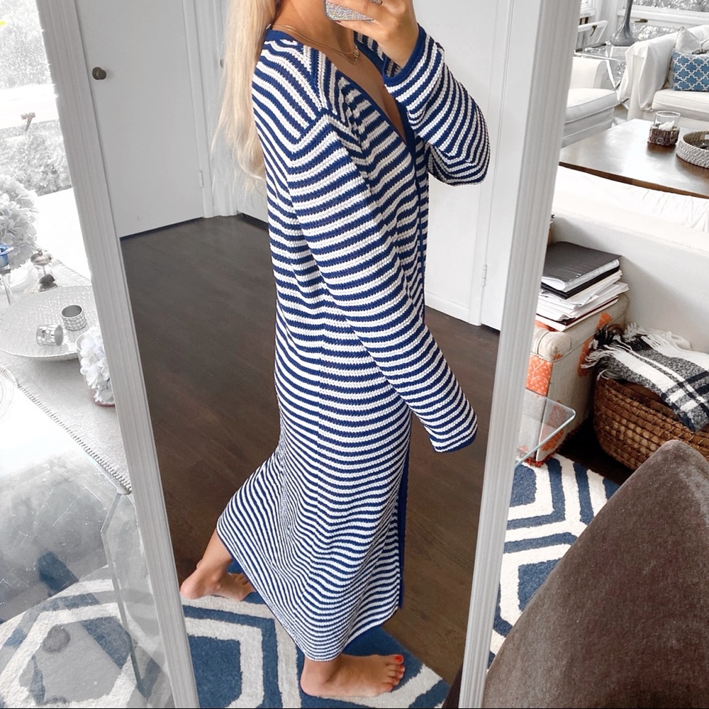 💙 ZARA DARK BLUE WHITE STRIPE MAXI DRESS/COVERUP! - Picture 3 of 13